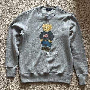 NWOT, Polo Ralph Lauren Unisex Bear Fleece Sweatshirt gray with USA bear, XL
